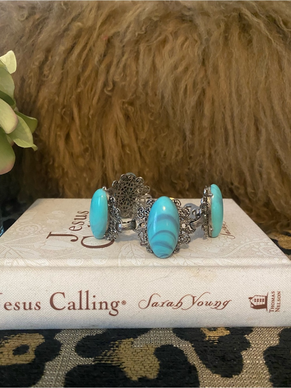 Vintage faux turquoise and silver bracelet